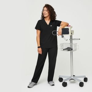 XL Figs Scrub Set - (Black) Catarina Top w/ Livingston High Waist (Tall) Pants